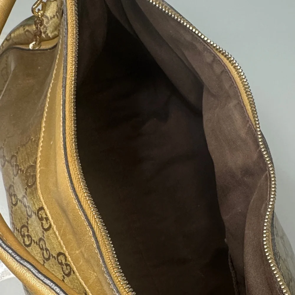 💛GUCCI Gold Metallic GG Coated Canvas Hobo Bag 💛